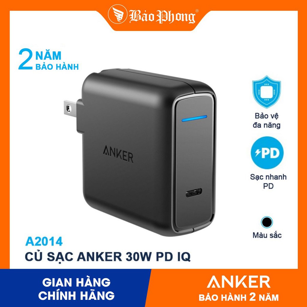 Củ sạc nhanh PD 30W ANKER A2014 IQ cho iPhone iPad Samsung IP 6 7 8 Plus X Xs Max 11 12 Pro mini QC Type C cốc cóc