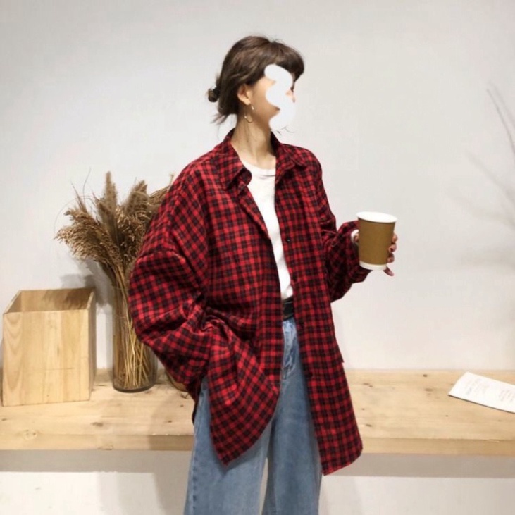 Sơ Mi Dài Tay Kẻ Caro Oversize Nam Nữ Vintage, Áo Sơ Mi Unisex Quảng Châu Phong Cách Ulzzang Form Rộng - Hàng mới