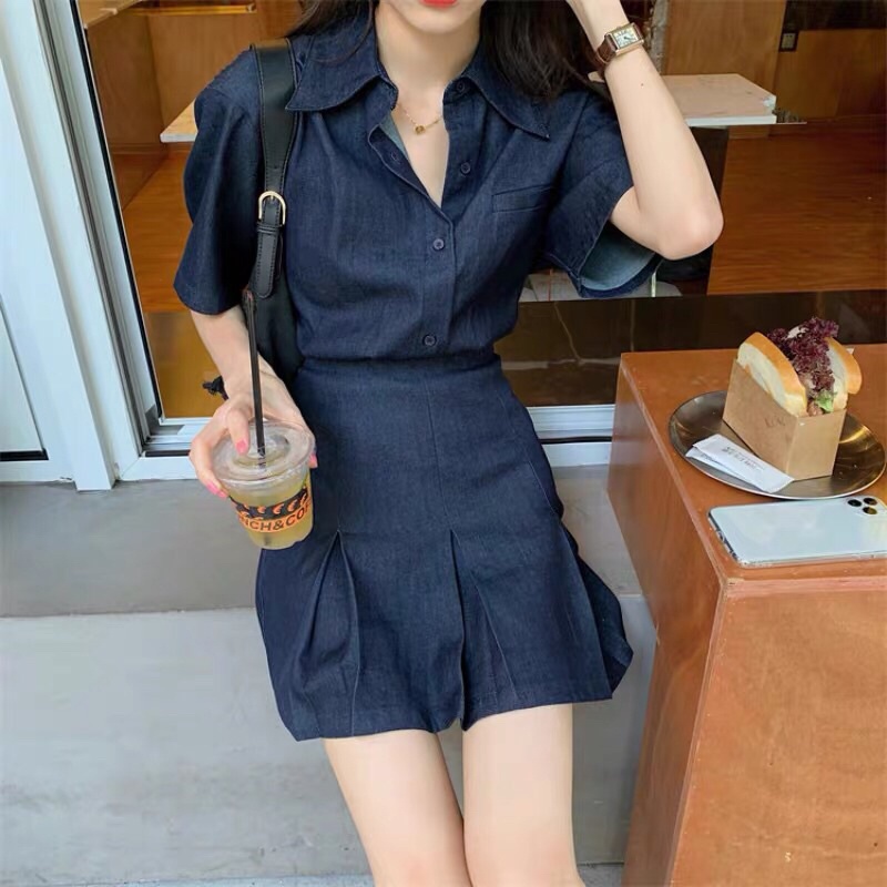 Set Váy Liền Denim Thanh Lịch Phong Cách Hàn Quốc Thời Trang 2022