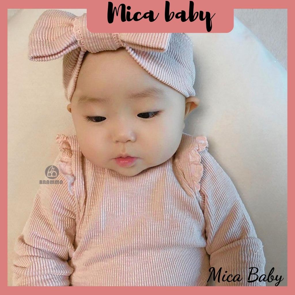 Bộ quần áo kèm turban nơ cao cấp chất cotton Bbamma cho bé gái Mica baby QA10
