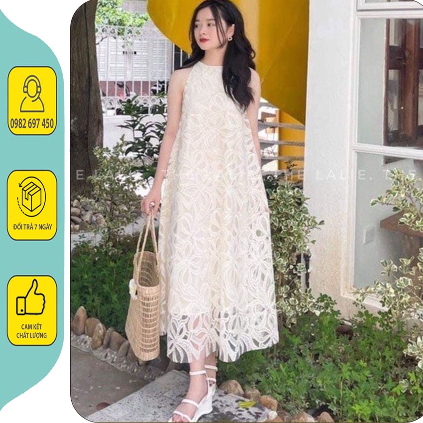 ĐẦM BẦU CỔ YẾM, VÁY HOA NỔI REN TIỂU THƯ SIÊU SANG - VÁY BẦU THIẾT KẾ XINH XẮN ĐI BIỂN ĐI DỰ TIỆC...
