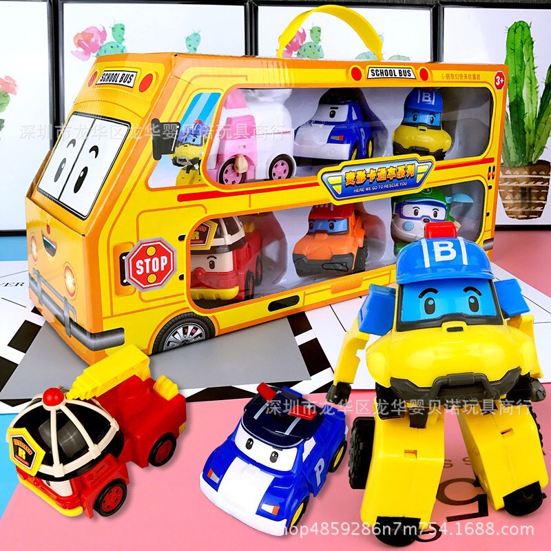 Hộp lớn 6 xe Poli biến hình dễ thương - Hoạt hình Poli và những người bạn - Smart Baby