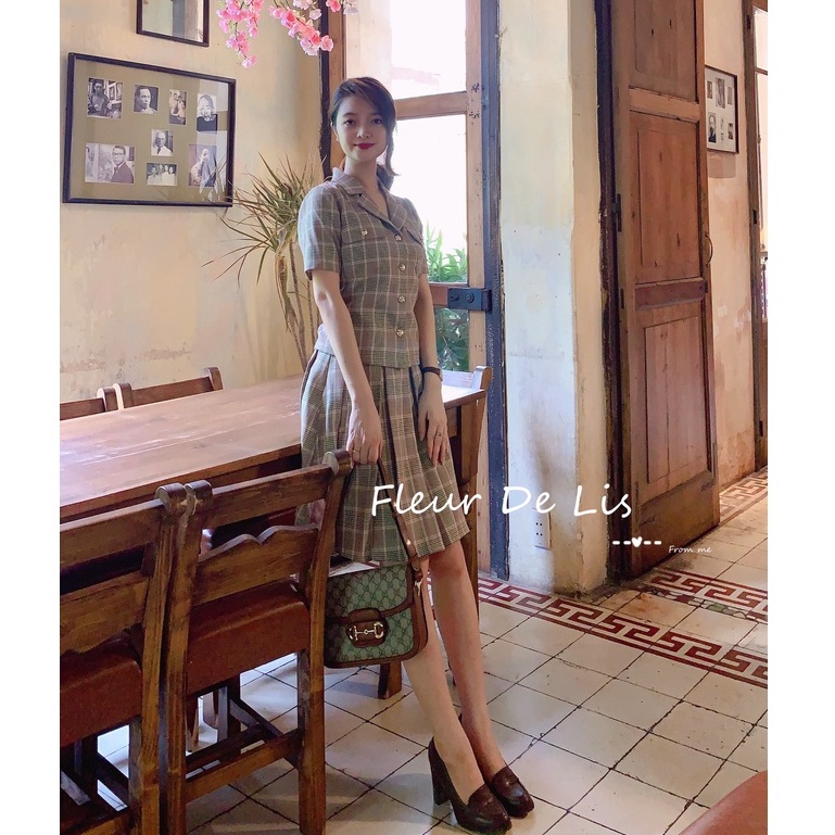 Luna Set kẻ nâu vintage