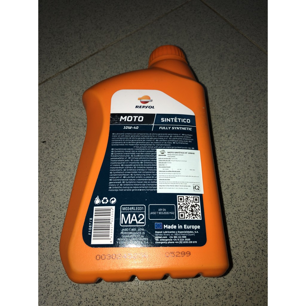 Nhớt REPSOL SINTETICO  4T 10w40  nhập khẩu châu âu 100% tổng hợp 1L