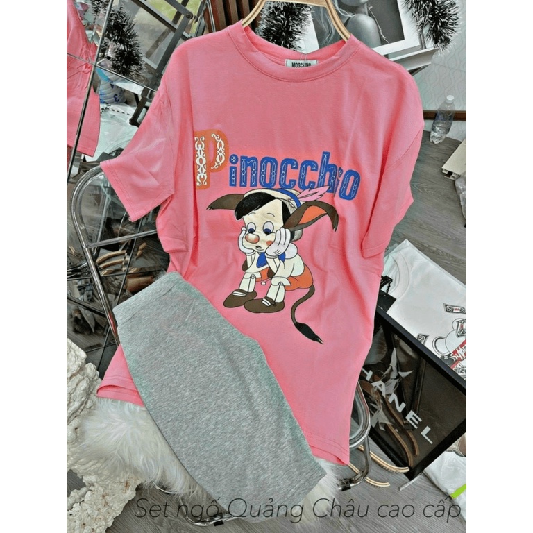 Sét Bộ Mặc Nhà Pinocchio Nữ Áo Thun Cotton Phối Quần leggin Ống Ngố Mềm Mát Mặc Đẹp [NEW UNISEX]