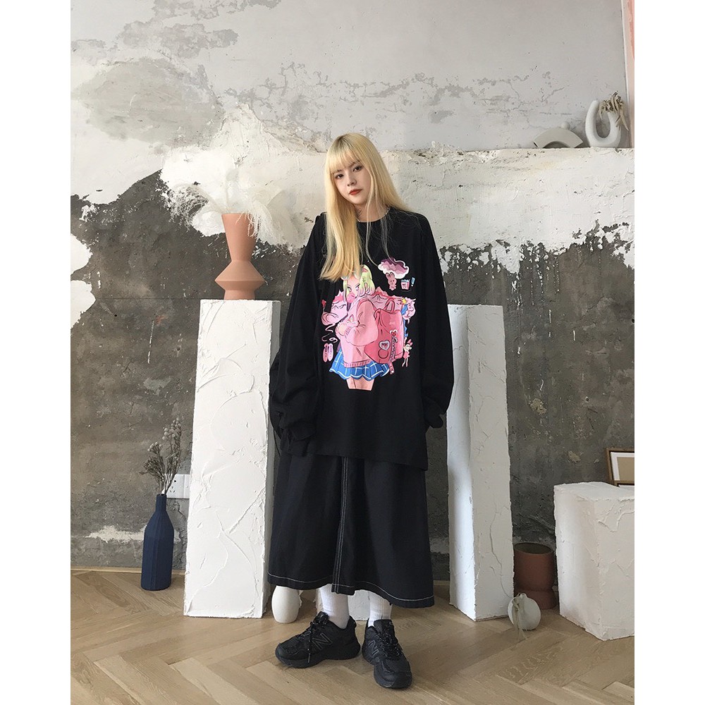 Áo thun tay dài form rộng GIRL NEKO.SG, Áo thun Streetwear Ulzzang SWT71