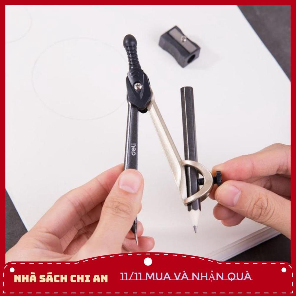 [Deli] Bộ Compa học sinh Deli, Đen - Gồm 8 dụng cụ - EG30404