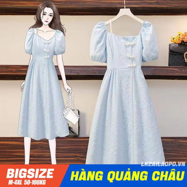 Đầm dáng suông ⚡️𝐁𝐈𝐆𝐒𝐈𝐙𝐄⚡️ Váy nữ tay ngắn cổ vuông che bụng mỡ ôm eo mùa hè Phong cách Hàn Quốc Thời Trang tiểu thư cá tính xinh đẹp cho người mập béo