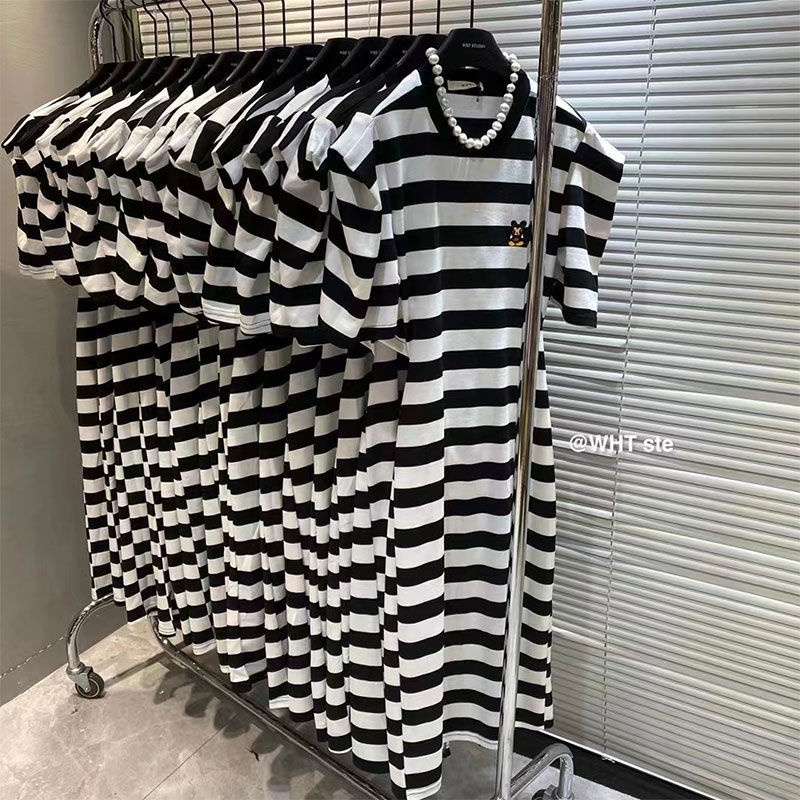 Cổ Phiếu Sẵn Sàng❤Ah F &amp; X Áo Thun Dài Tay Phồng Hở Vai Kẻ Sọc Phong Cách Hàn Quốc Thời Trang Mùa Hè 2022 Cho Nữ