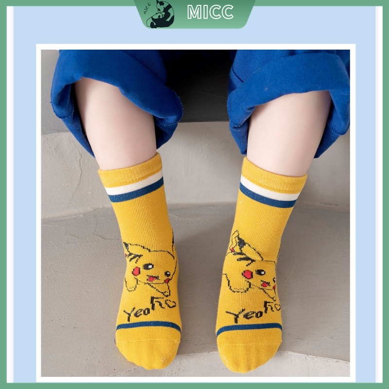 Set 5 Đôi Vớ Cotton Họa Tiết Pikachu Dễ Thương Cho Bé 1-12 Tuổi