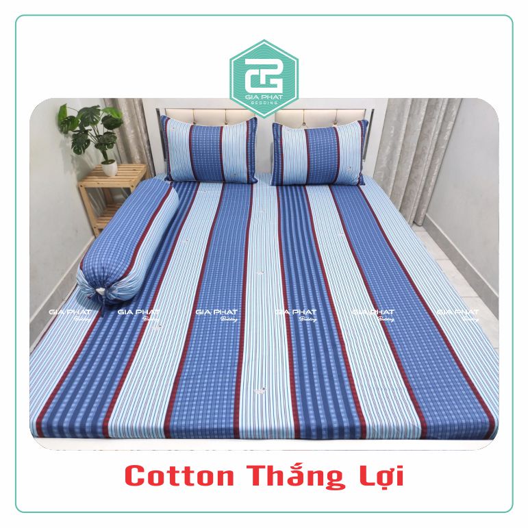 Bộ ga gối Thắng Lợi {4 món}100% Cotton chuẩn logo họa tiết Sọc Chấm
