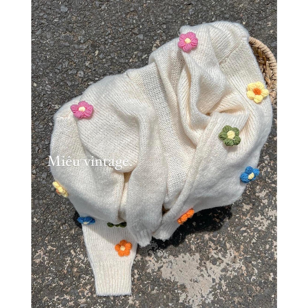 Áo khoác cardigan len dệt kim nữ ullzzang phối hoa cúc cài Shynstores
