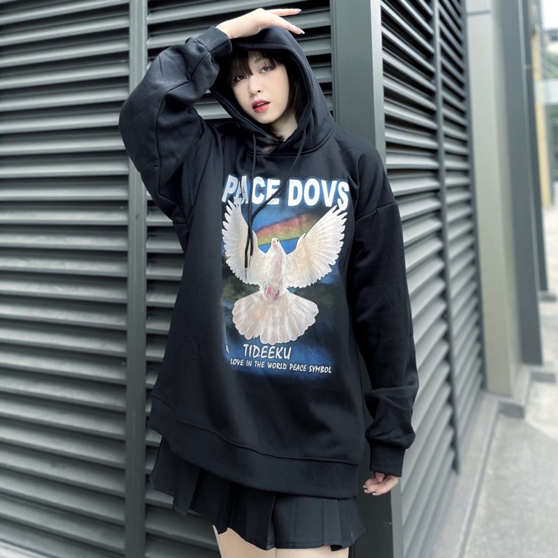 Áo hoodie hoạ tiết chim bồ câu hoà bình chất liệu nỉ bông siêu dày ấm