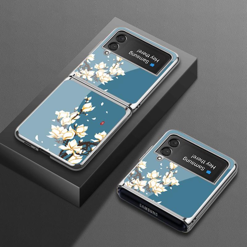 Z Ốp Điện Thoại Kính Cường Lực Mạ Điện Họa Tiết Hoa Cho Samsung Galaxy Z Flip 4 3 2 1 Z Fold 4 3 2 4