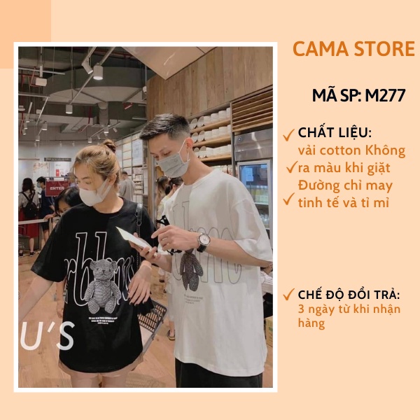 Áo thun nam nữ unisex form rộng tay ngắn in hình gấu cổ tròn Cama Store M277