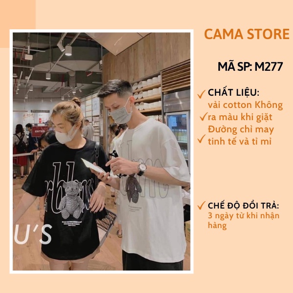 [Mã 44FASHIONSALE1 giảm 10K đơn 50K] Áo thun nam nữ unisex form rộng tay ngắn in hình gấu cổ tròn Cama Store M277