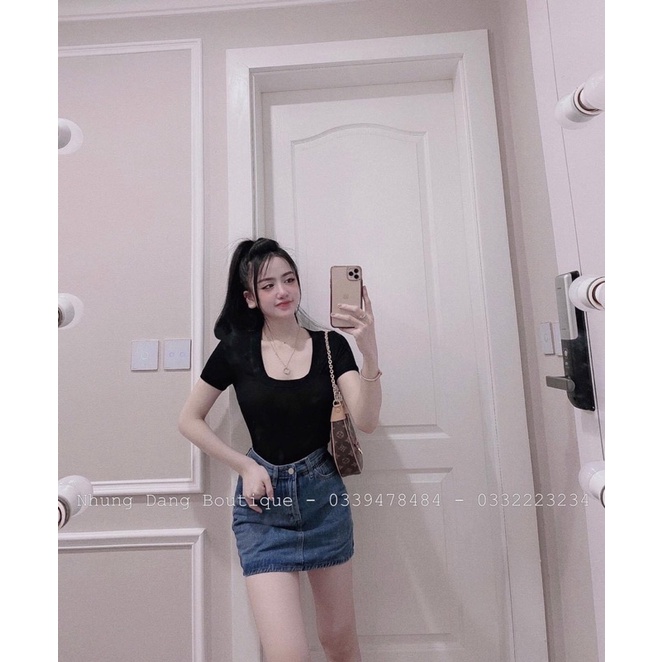 Áo thun bozip cho nữ cổ chữ U sang chảnh