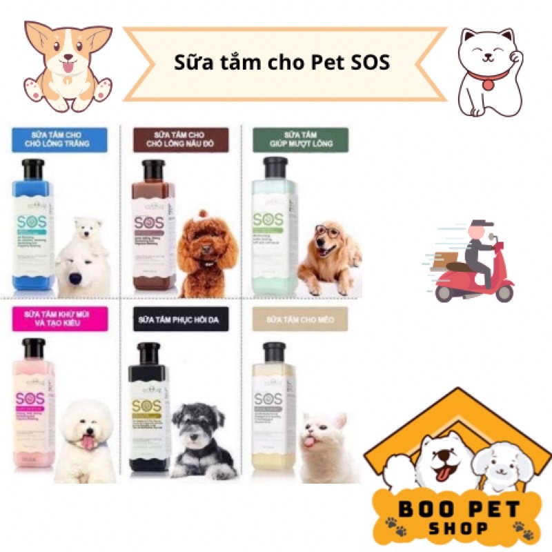 (10 loại) Sữa Tắm SOS SPA cao cấp phục hồi da và lông dành cho chó mèo. (dùng cho mọi loại chó mèo)
