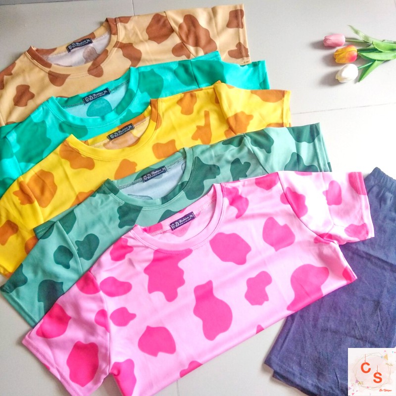 Đồ Ngủ Bò Sữa, Đồ Ngủ Tay Ngắn Quần Ngố Dễ Thương, Đồ Mặc Nhà Nữ Lưng Chun Vải Mát Thoáng Khí