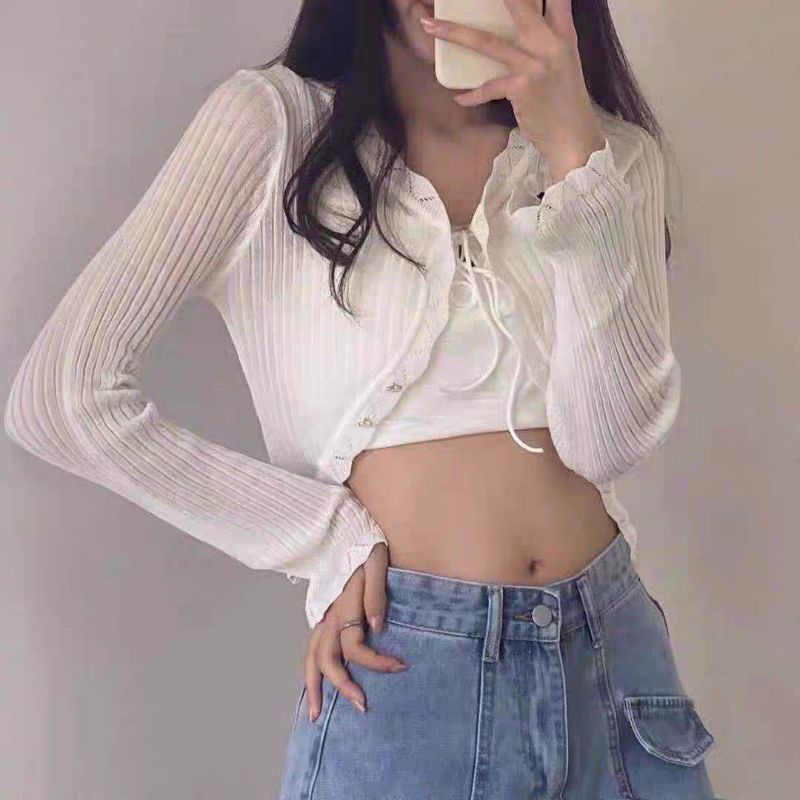 Áo khoác Cardigan len mỏng dệt kim