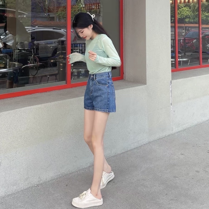 Quần Sọt Jean Nữ Trơn Lưng Cao Lai Cuốn ULZZANG [ CÓ SIZE S ĐẾN 3XL)
