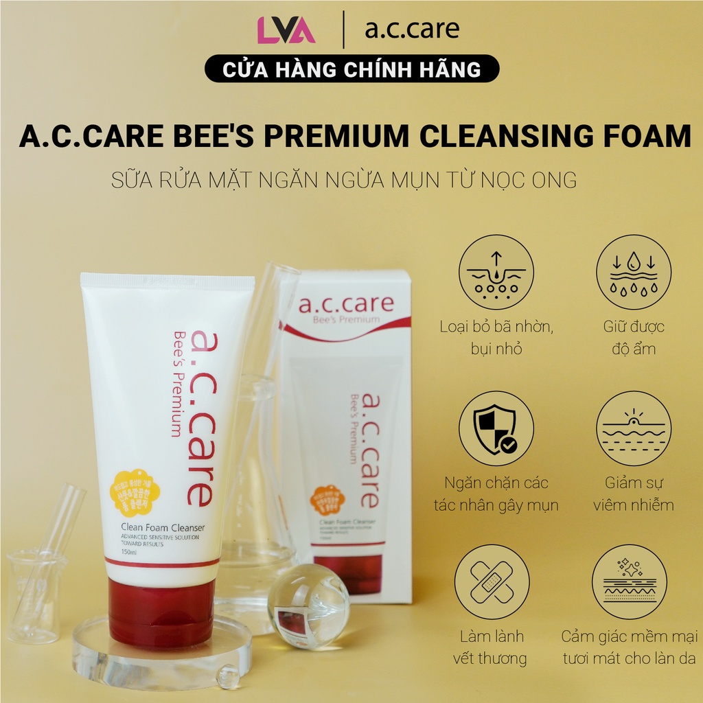 Cặp Sữa rửa mặt ngăn ngừa mụn từ nọc ong AC Care Bee's Premium Cleansing Foam 150ml