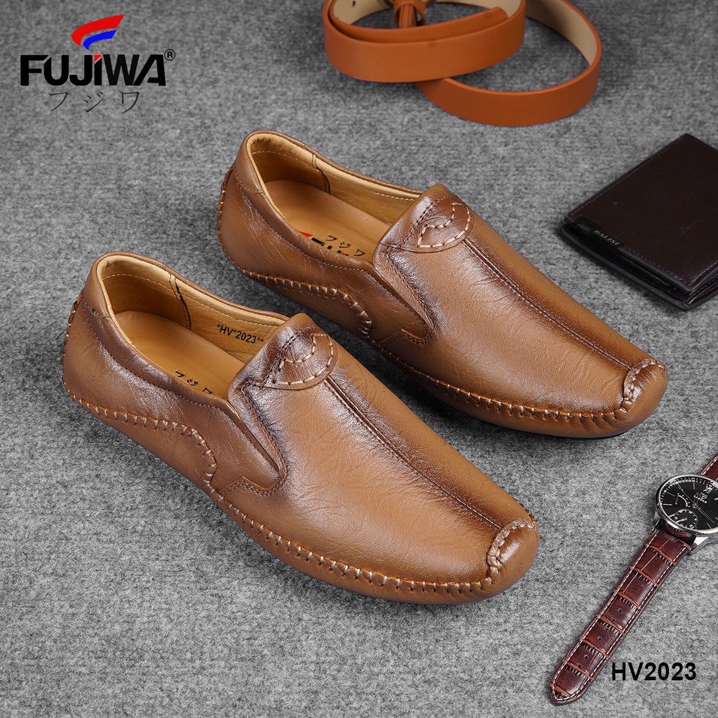 Giày Lười Mọi Nam Da Bò FUJIWA - HV2023. Da Thật Nguyên Miếng, Đế Âm Cao Su Thiên Nhiên. Size:  38, 39, 40, 41, 42, 43