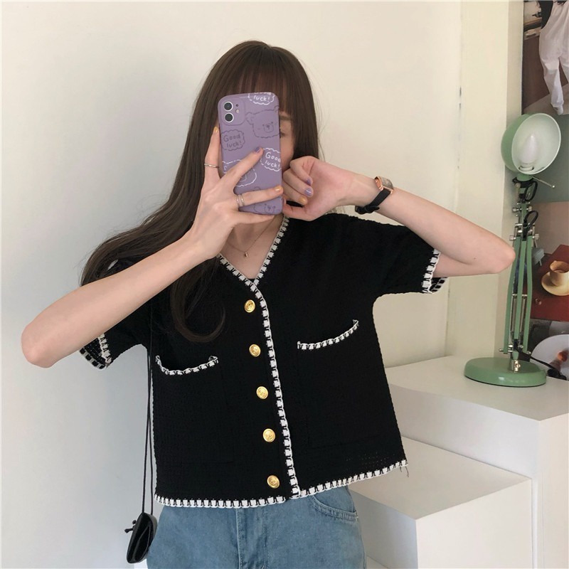 Áo khoác len dệt kim ZHELIHANGFEI ngắn tay thời trang mùa hè cho nữ