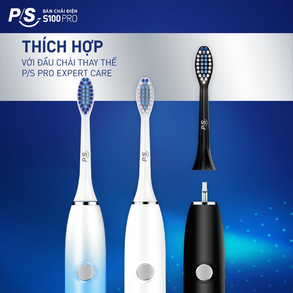 Combo 2 Bộ bàn Chải Điện P/S S100 PRO - Công Nghệ Sóng Âm, Chải Sạch Mảng Bám Tới 10X - Đen Nhám