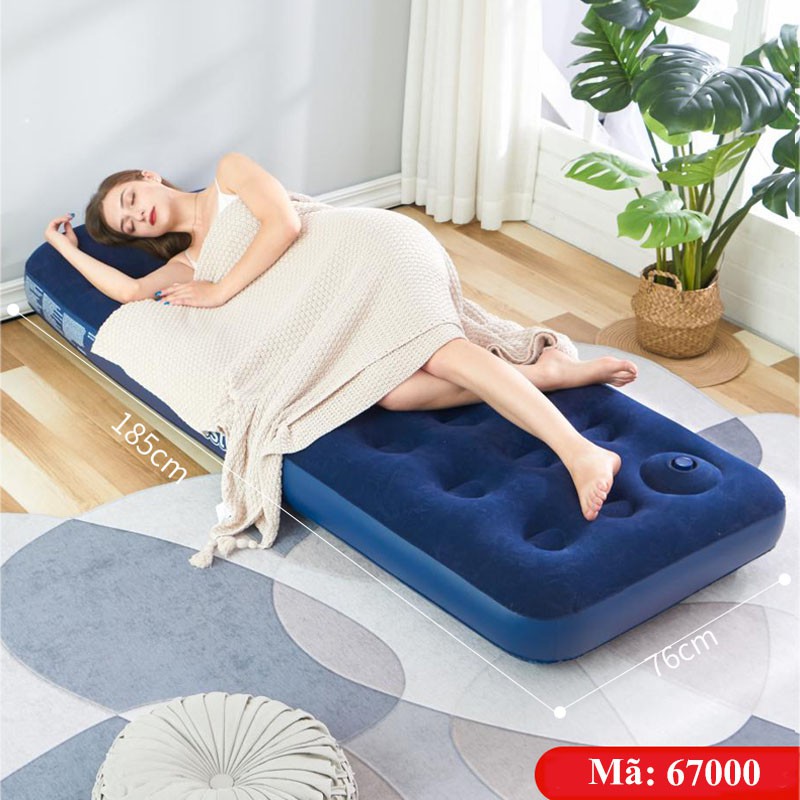 Đệm hơi Nêm bơm hơi Bestway cao cấp tặng kèm bơm điện 2 chiều Size 185x76x22cm phù hợp cho 1 người