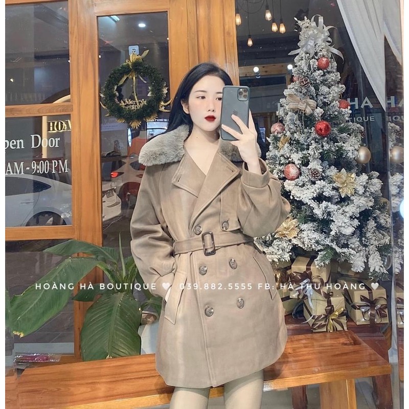 [ MÃ 1802 ] ÁO KHOÁC DẠ CỔ LÔNG KÈM ĐAI TAY | BigBuy360 - bigbuy360.vn