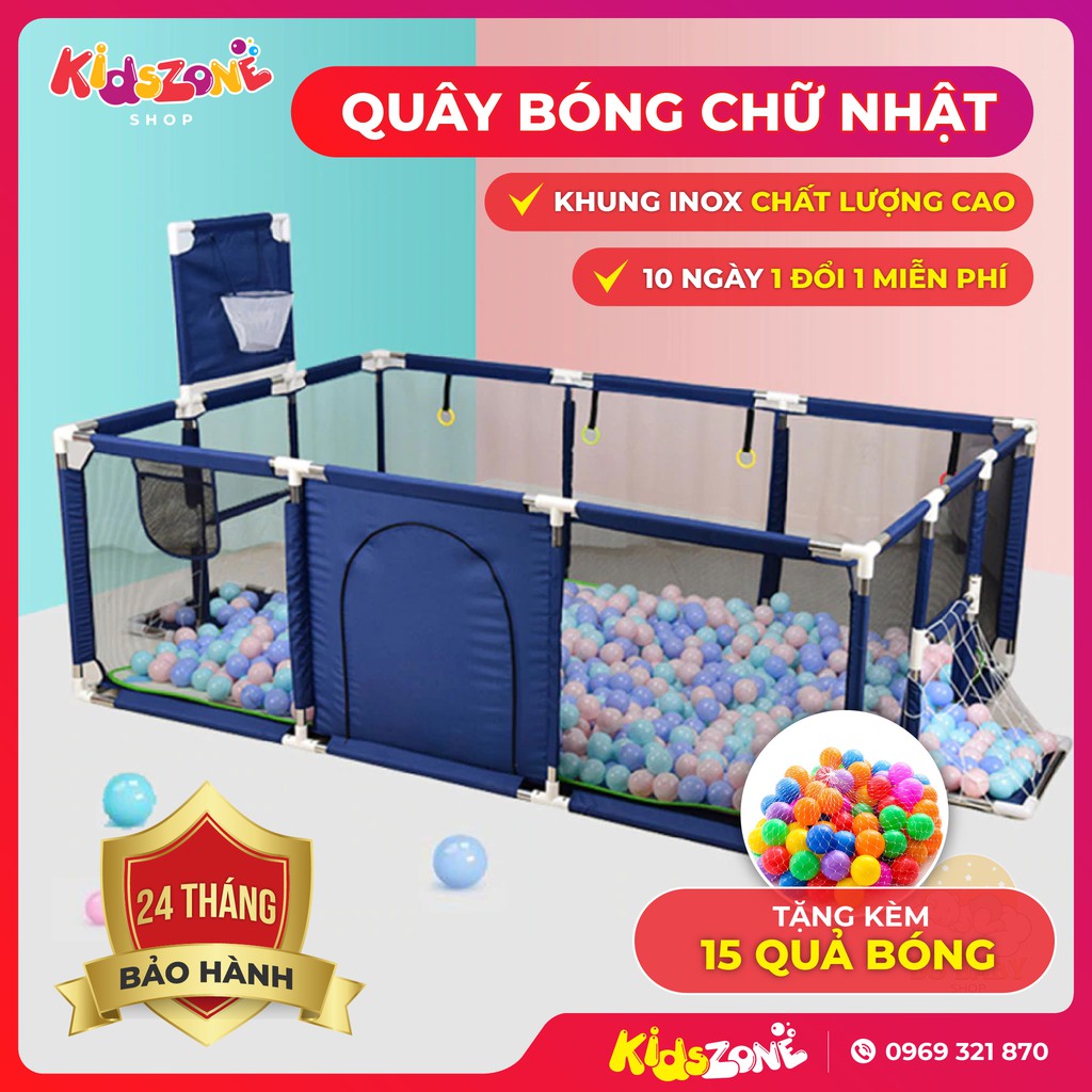 Quây Bóng Hình Chữ Nhật, Nhà Bóng Cho Bé, Có Bóng Rổ Cà Khung Thành 1m2x 2m3. Tặng kèm 15 Bóng, Bảo Hành 12 Tháng