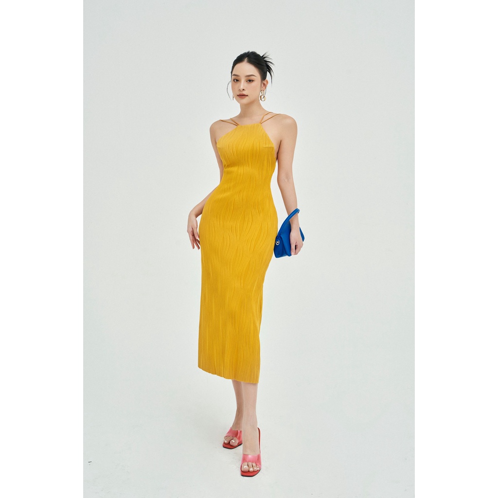 MOLLYNISTA - Đầm Lita yếm thun gân hở lưng quyến rũ nữ tính thiết kế cao cấp đi chơi đi tiệc gợi cảm