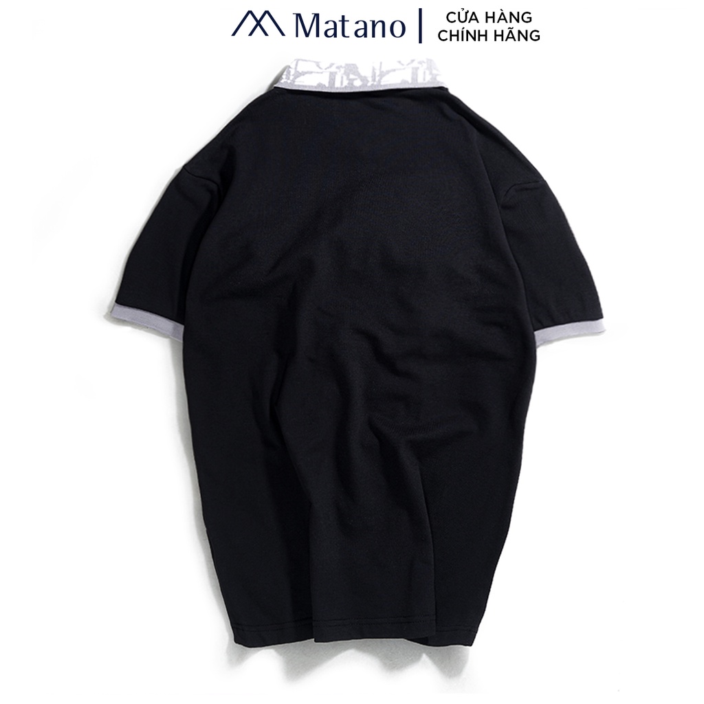 Áo phông polo nam đen có cổ MATANO 029 - Áo thun nam cổ trụ bẻ, vải cá sấu cotton cao cấp, bo cổ dệt họa tiết loang đẹp