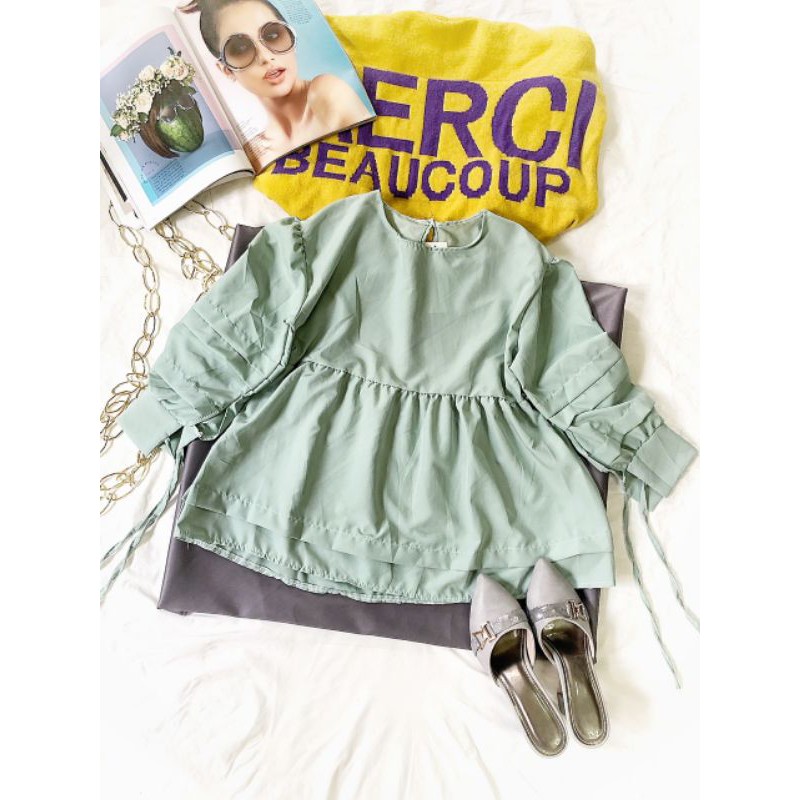 Áo baby doll tay phồng xếp ly tay