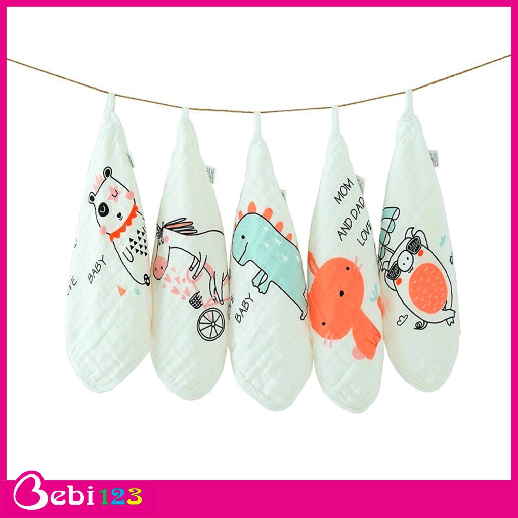 Set 5 khăn tay 3 Màu Cao Cấp, khăn sữa, khăn mặt Kiluta 6 lớp dày mịn 30x30cm cho bé