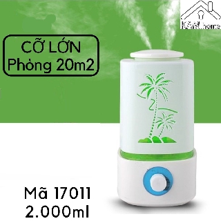 Máy phun sương tạo ẩm cỡ Lớn 2.000ml phòng >20m2 sóng siêu âm không ồn không tỏa nhiệt bình Chữ nhật và dáng khác