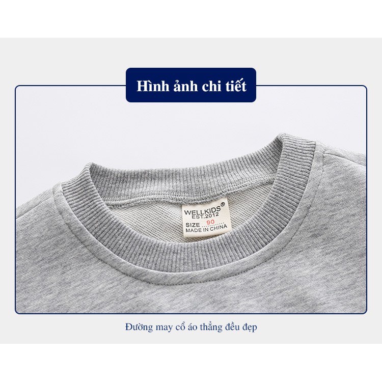 Áo nỉ cho bé WELLKIDS áo nỉ dài tay chất da cá  họa tiết đáng yêu hàng xuất Âu Mỹ
