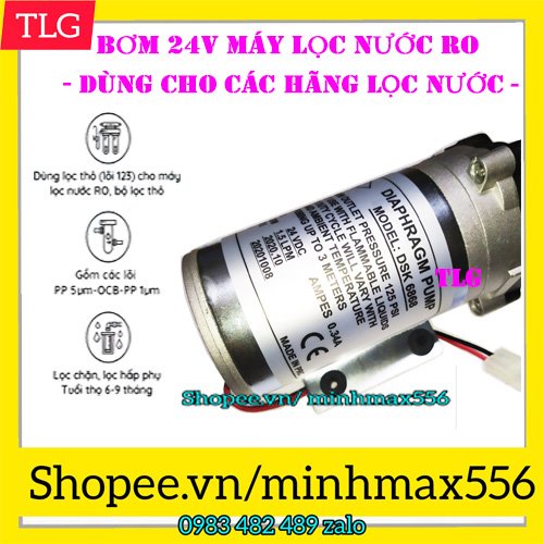 Bơm tăng áp 24v Grand Forest GFP50 hoặc Model SZ-368, Hút đẩy siêu khỏe dành cho máy lọc nước RO