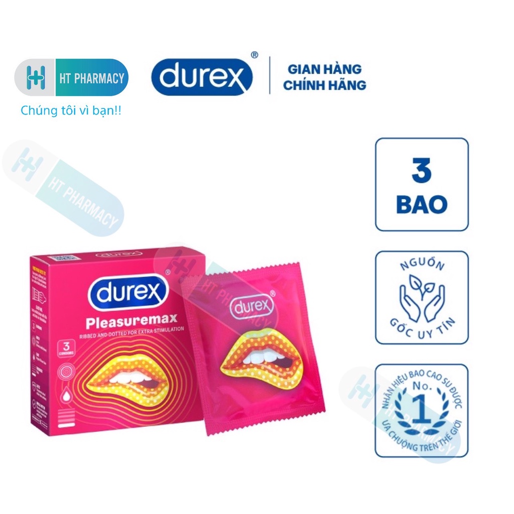Bao cao su Durex Pleasuremax 3 bao [ CHÍNH HÃNG]