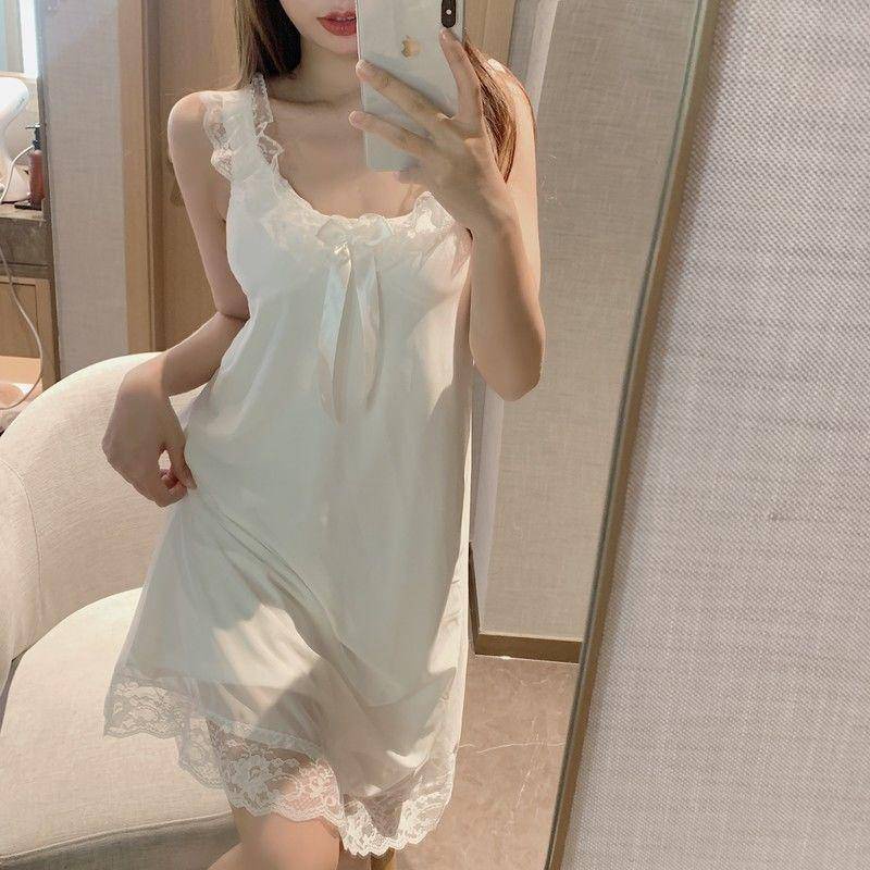 Đầm Ngủ Hai Dây Dáng Suông Có Đệm Ngực Phối Ren Dễ Thương Ngọt Ngào Kiểu Nhật Bản Thời Trang Mùa Hè Cho Bạn Gái