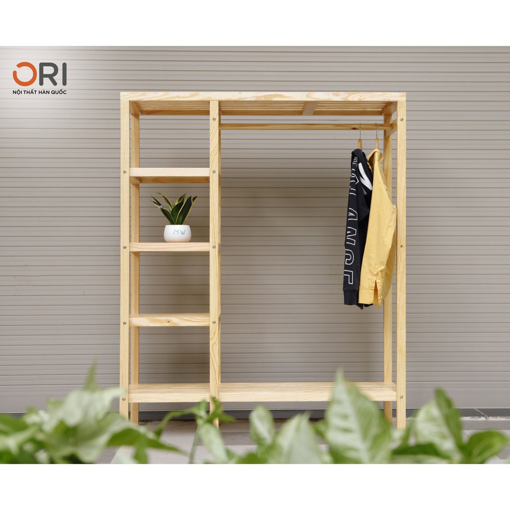 TỦ TREO QUẦN ÁO GỖ LIỀN KỆ 5 TẦNG SIZE KHỔNG LỒ MÀU GỖ - DOUBLE HANGER CLOSET - NATURAL