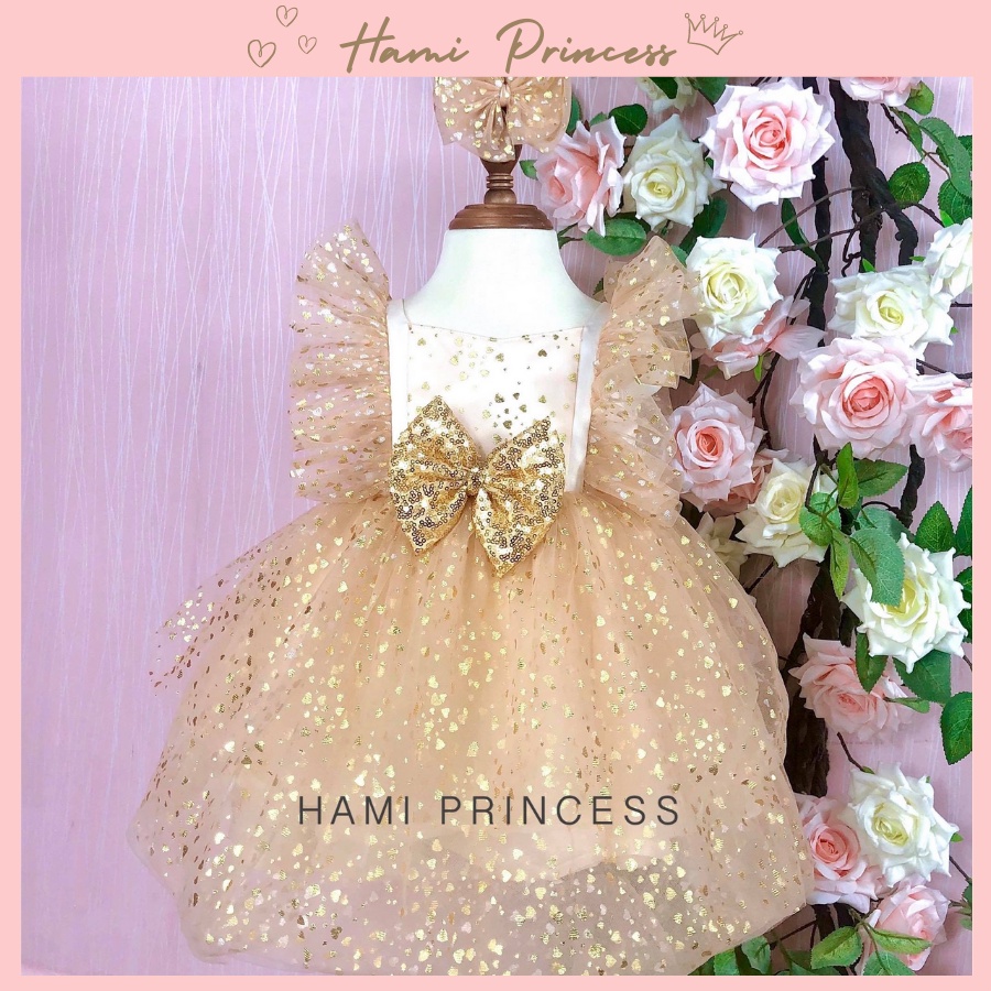 Váy Công Chúa Nhũ Trái Tim Dễ Thương Cho Bé Gái HAMI PRINCESS ❤️ Tặng Kèm Phụ Kiện