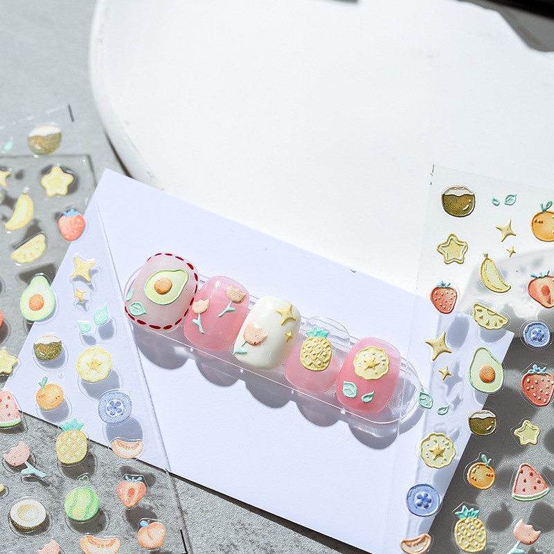 SANRIO Miếng Dán Trang Trí Móng Tay Trong Suốt Họa Tiết Gấu / Thỏ / Trái Cây / Động Vật Dập Nổi 5D Dễ