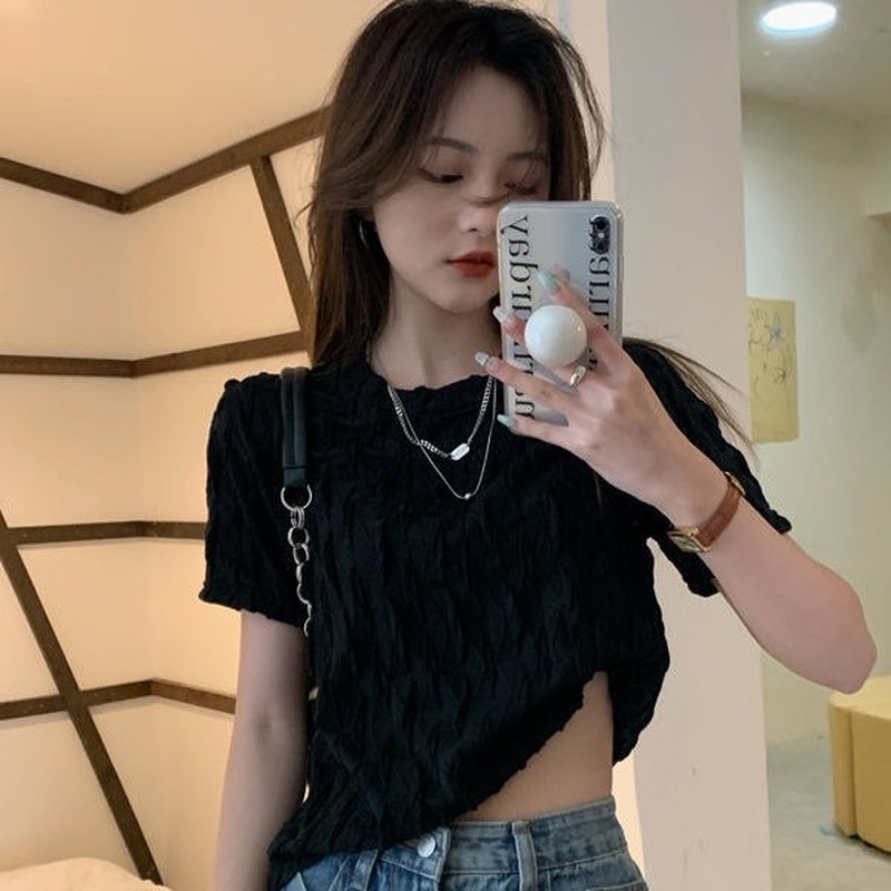 Áo Ren Cổ Tròn Dáng Ôm Phong Cách Pháp Thời Trang Mùa Hè Cho Nữ