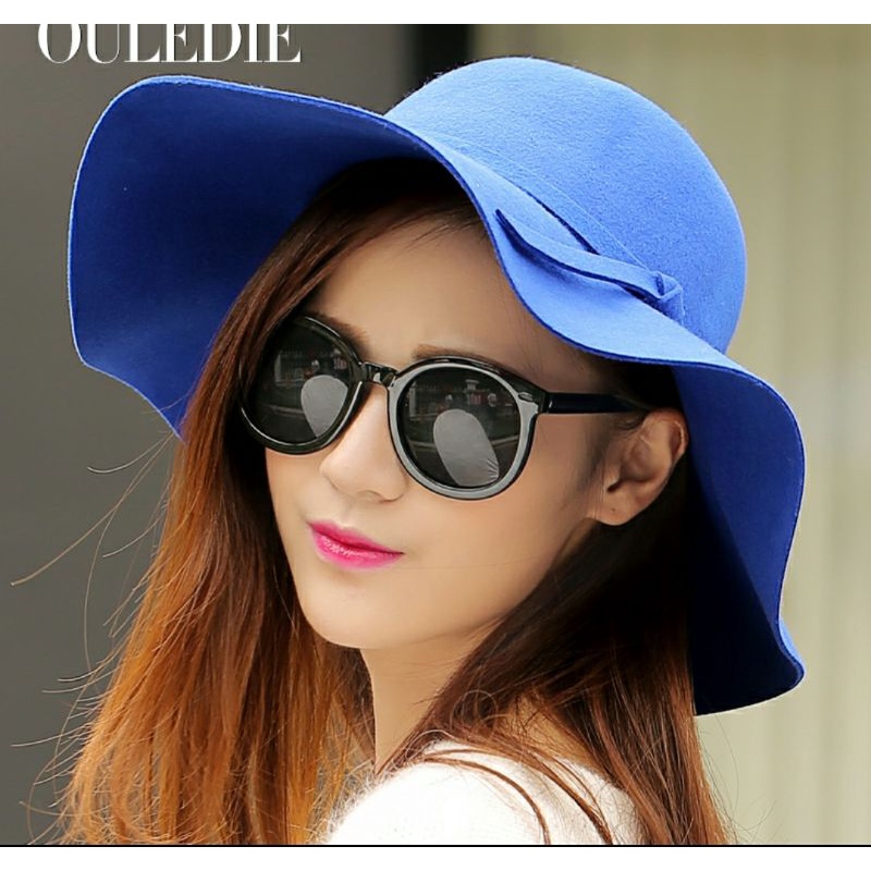 Mũ nón rộng vành nữ đi biển đẹp nỉ fedora màu xanh V22rv210 Lh 0917399527