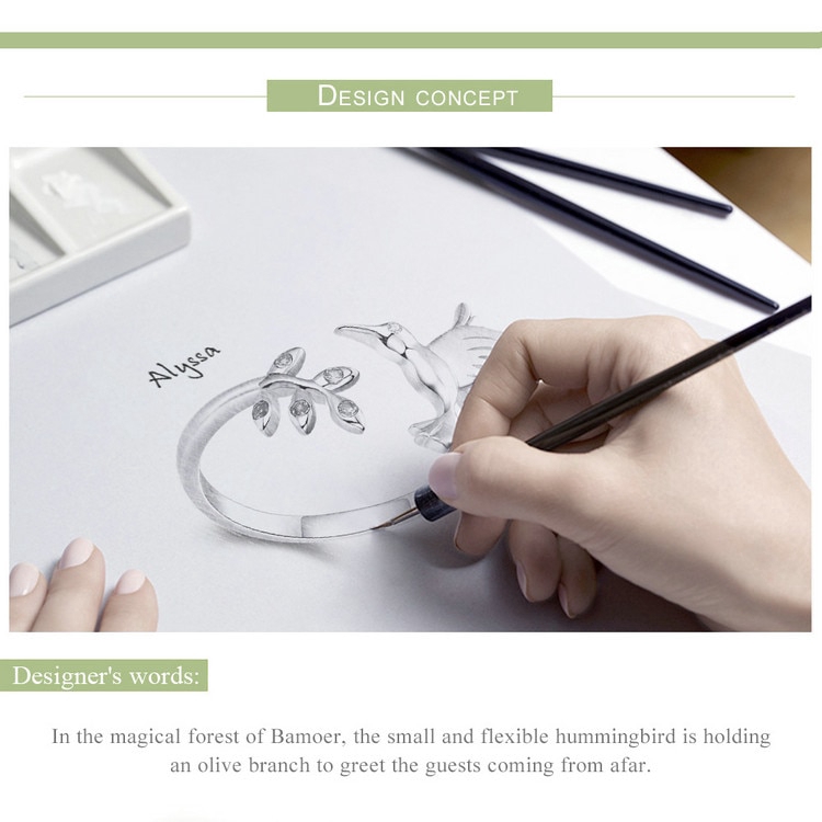 Nhẫn Bamoer bằng bạc hình lá xinh xắn