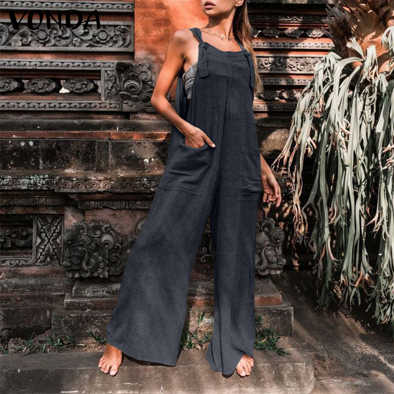 Jumpsuit VONDA Hai Dây Ống Rộng Màu Trơn Cho Nữ