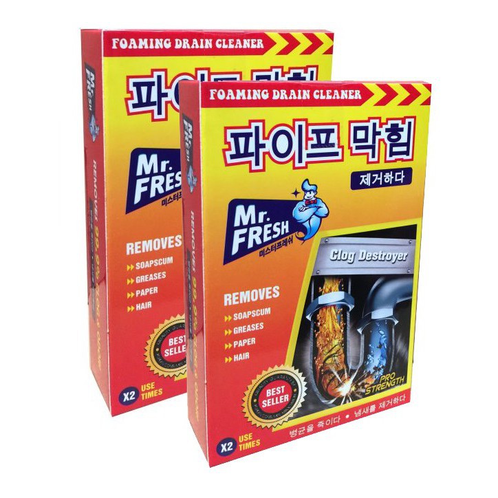 Bộ 2 hộp gồm 4 gói bột thông tắc đường ống tẩy rửa Mr Fresh (Hàn Quốc)