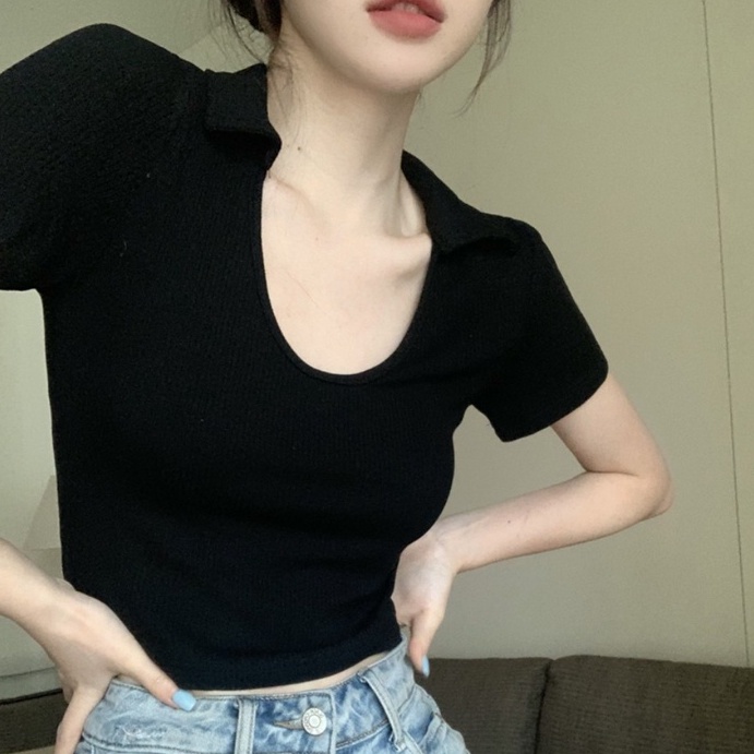 Áo croptop có cổ HAGA áo ôm body cổ khoét chữ u AU52